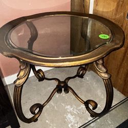 Gilt Rococo Style Round Glass Top End Table