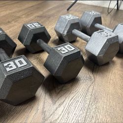 3 Pairs Of Hex Cast Iron Dumbbells   35s, 30s, 25s  Total: 180 lbs