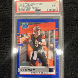 Joe Burrow rated rookie press proof blue PSA nine