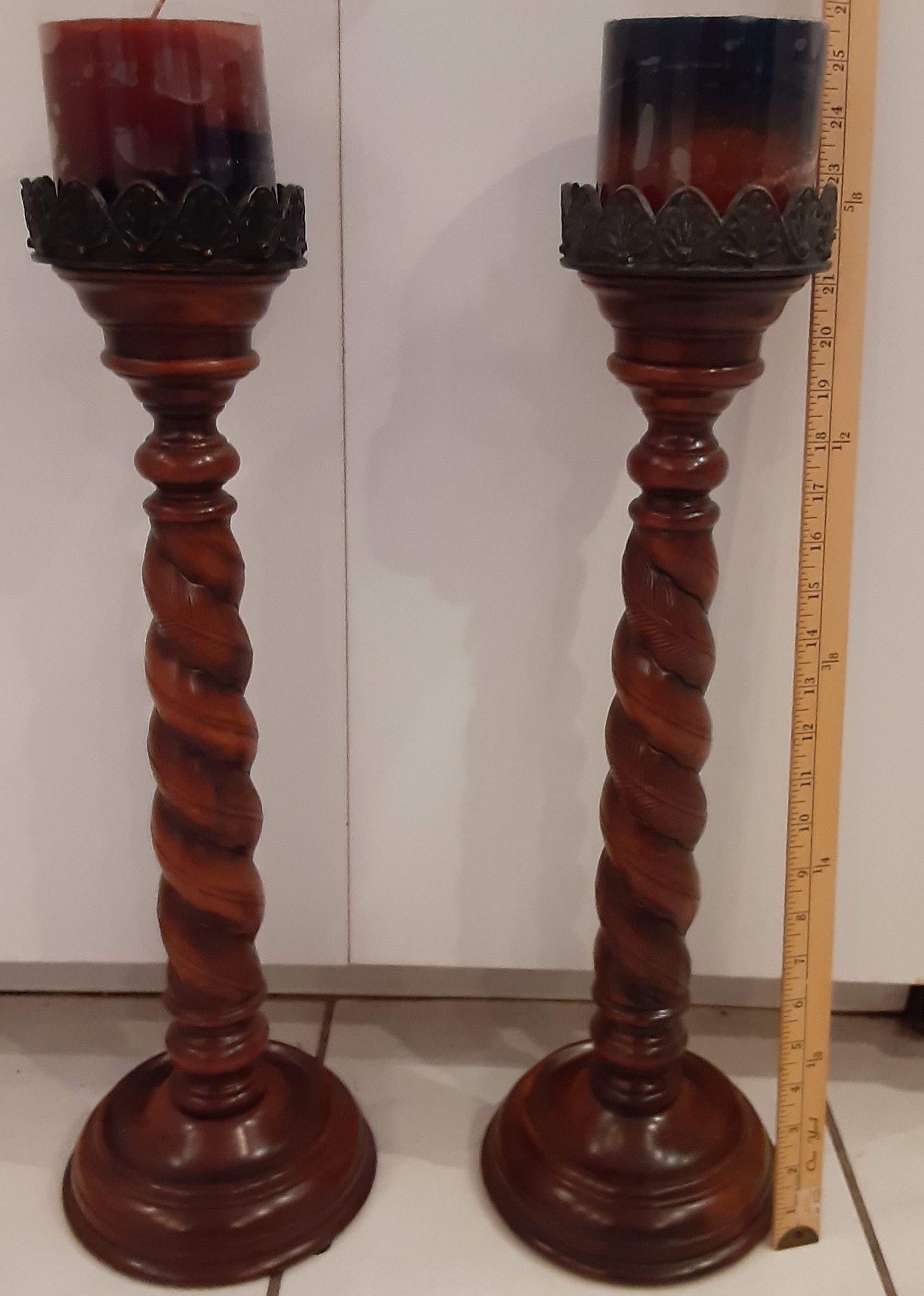 2 Beautiful Large Wood Metal Trim Candles Holder