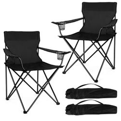 Portable set of 2 Camping Chair, Outdoor Lawn Folding Chairs for Adults, Heavy Duty Large Foldable Chairs for Beach, Fishing, Tailgating and More Outd