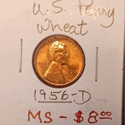 $8 - US 1956-D Wheat Penny, Nice