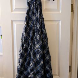 Faded Glory Blue Plaid Halter Dress - Large 