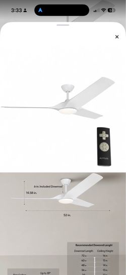 New in box 52” white ceiling fan with light