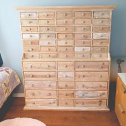 Apothecary 50  Drawer Cabinet  Natural Wood 35 Small Drawers - 5 Medium Drawers - 10 Large Drawers Solid from the Farm in Iowa 43" W X 59 1/4" T X 12"