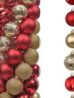 50ct 60mm Luxury Red Gold Shatterproof Christmas Ball Ornaments