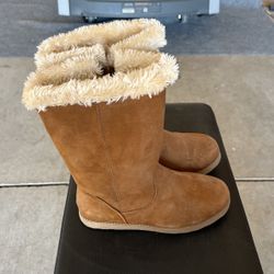 Girls Brown And Beige Fur Boot 