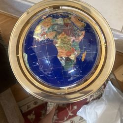 Stunning  World 🌎 Globe 37"x19”  Blue Gems Lapis Jade Coral Turquoise World Globe On Brass Stand —Beautiful Globe