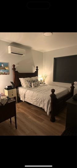 Traditional dark wood queen bed frame