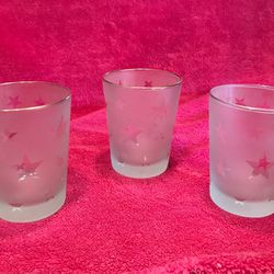 Set Of 3 Libbey Frosted Star Glasses with Gold Rim RARE! HTF!