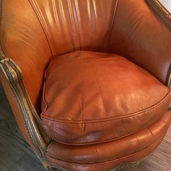 Vintage Hardwood-Leather Berrel Style Chair