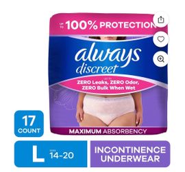 Always Discreet - Adult Diapers for Women Size L, 17 Count