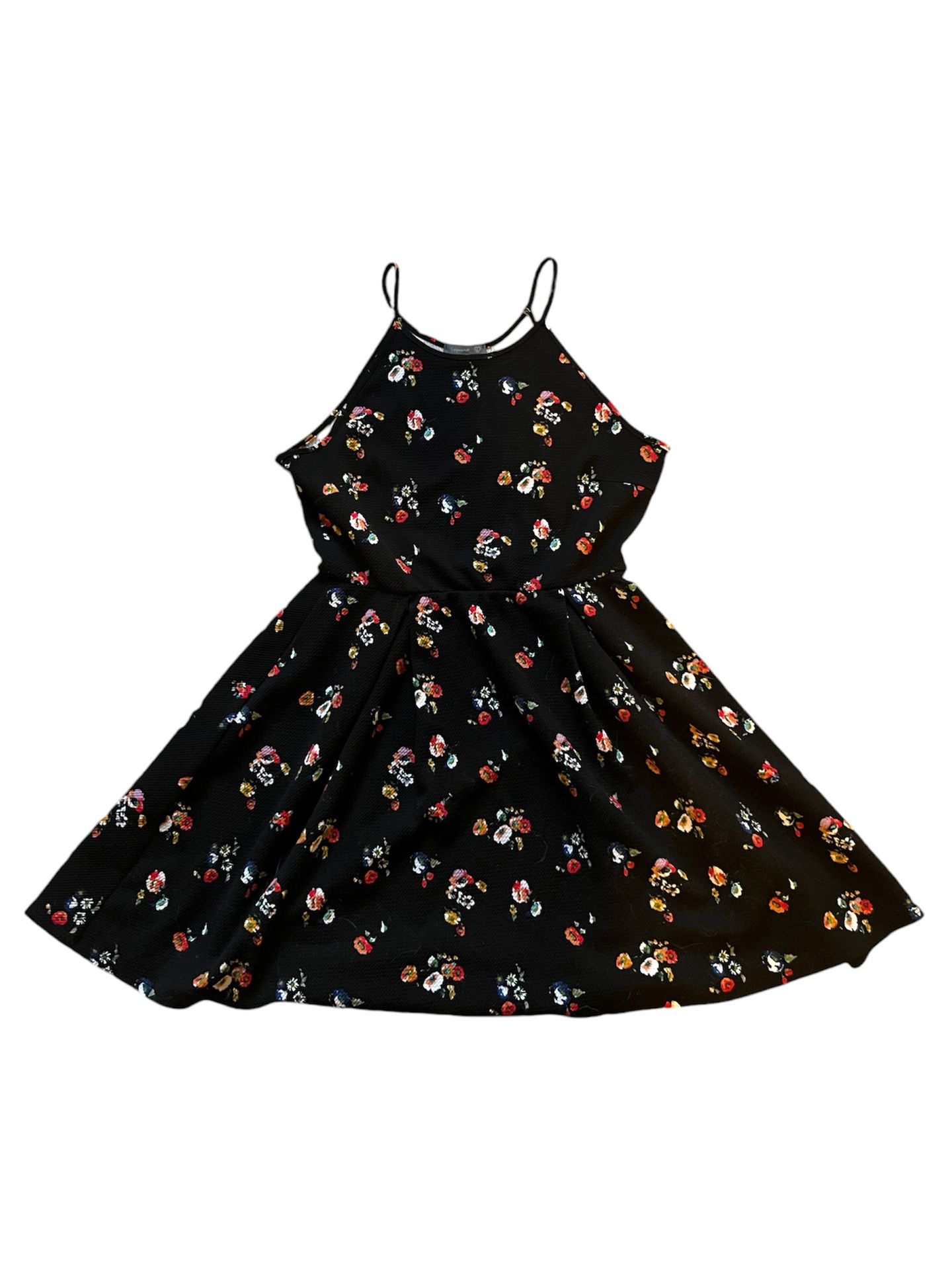 Black Sleeveless Floral Halter Dress