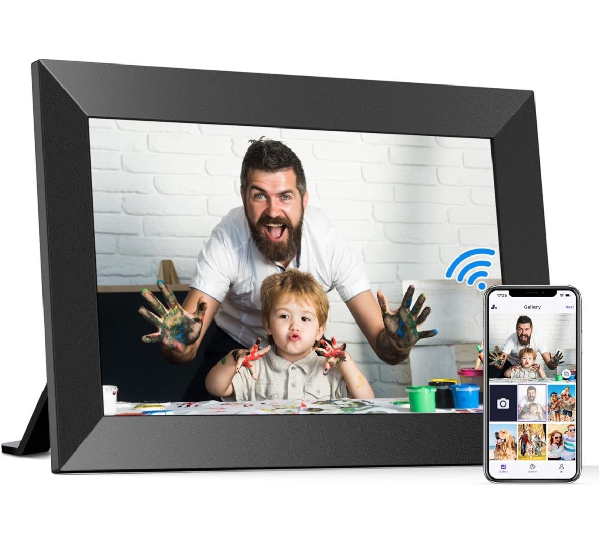 BIGASUO 10.1 Inch WiFi Digital Picture Frame, IPS HD Touch Screen Cloud Smart Photo Frames with Built-in 16GB Memory, Wall Mountable, Auto-Rotate, Sha