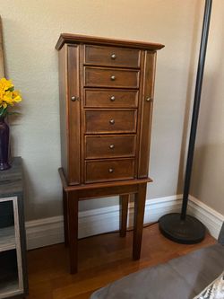 Wooden Jewelry Armoire with Drawers and Side necklace’s