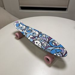 Unique Penny Board (Blue purple white, pink wheels)
