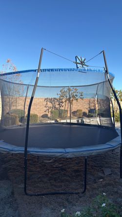 Large Trampoline with Safety Net and Basketball Hoop