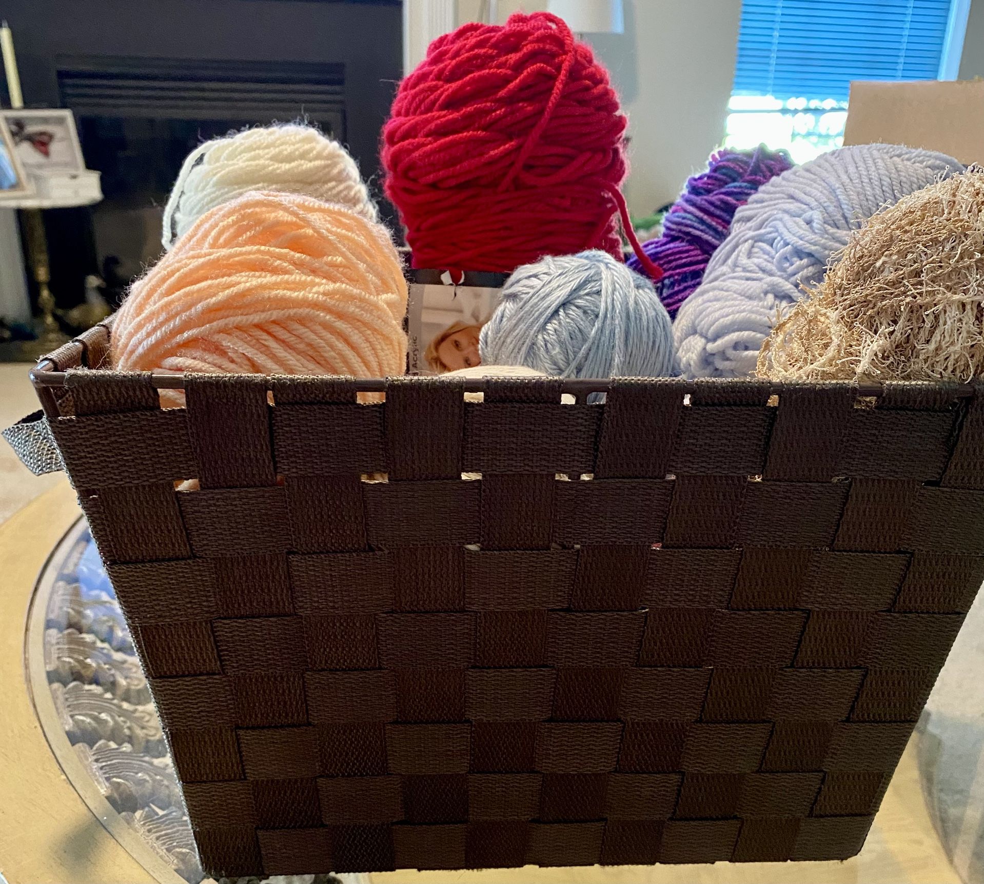 Basket Full Of 9 Yarns & Thread