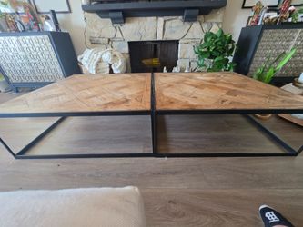 Restoration Hardware's reclaimed oak parquet coffee tables