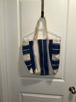 Lancome Navy and Cream Striped Rope-Handle Tote