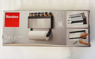 Metaltex Tango Inox 4-in-1 Kitchen Organizer – Paper Towel & Foil Holder & Spice Rack