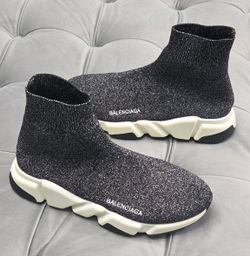 Balenciaga SPEED LT Sneaker Black Silver Glitter Knit Metal Mens Shoe 40 7 $1200