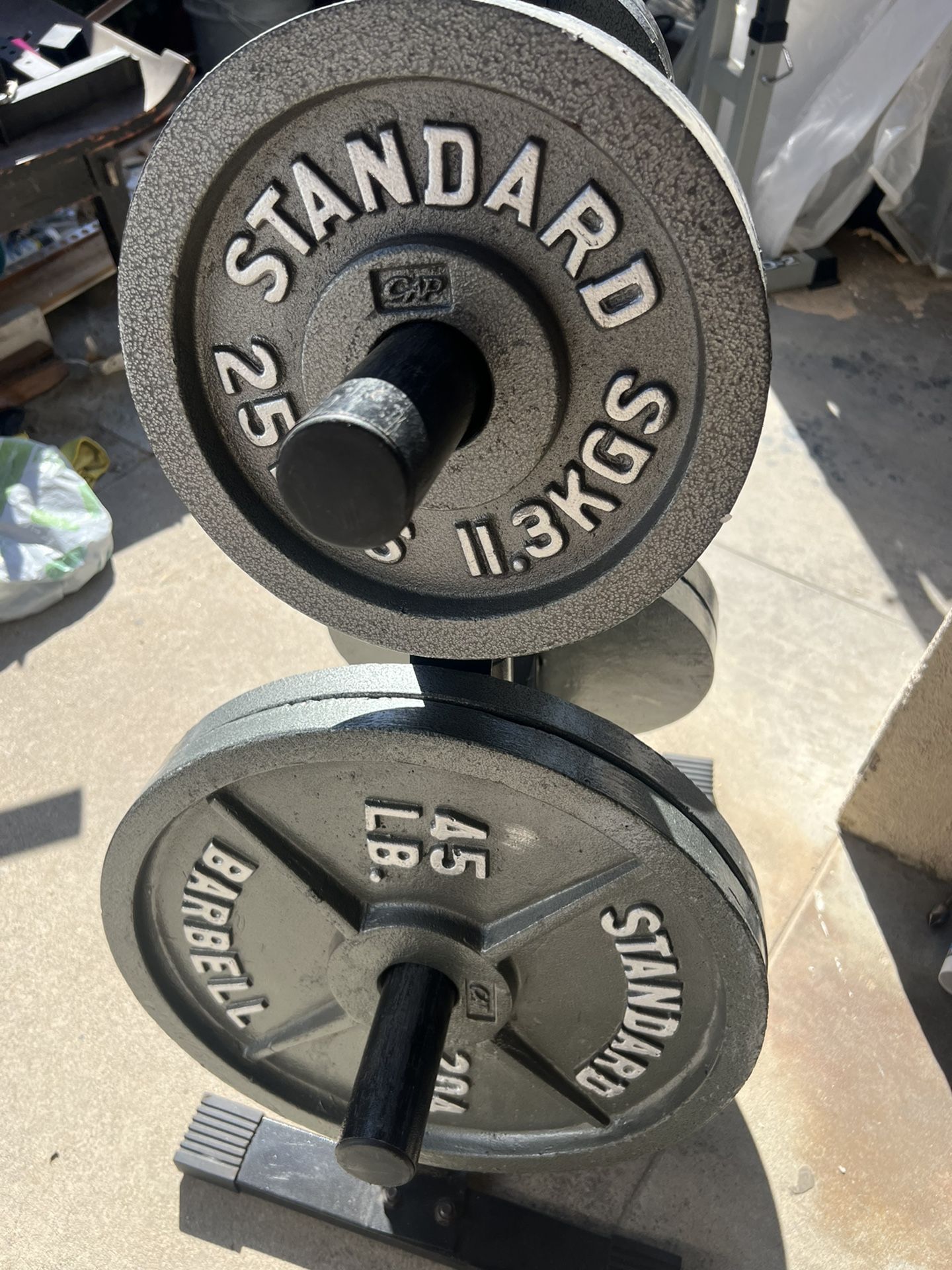 245lb Olympic Weight Set with weight Rack for Sale in San Marcos, CA