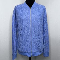 Isaac Mizrahin Live Blue Nylon Blend Garment Lace Bomber Jacket Sz:S