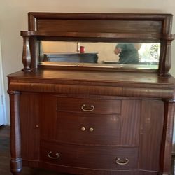 1920’s Antique Mirrored Buffet Solid Mahogany Oak