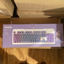 GameStop Wired Membrane RGB Gaming Keyboard and 7-Button RGB Wired Gaming Mouse Bundle - Purple
