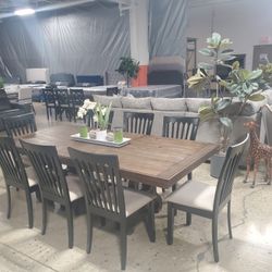 Beautiful9 Pc  Brown Dining Table  With Leaf And  8 Chairs