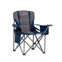 FAIR WIND Oversized Fully Padded Camping Chair with Lumbar Support, Heavy Duty Quad Fold Arm Chair with Cooler Bag - Support 450 LBS，Blue
