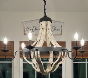 Farmhouse Wood and Metal Chandelier