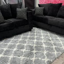 2PC BLK VELVET SOFA & LOVE 