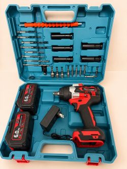 Impact Wrench 1200N (900Ft-lbs) 1/2'' High Torque Impact Wrench with 2×6.0Ah Batteries, Impact Gun with 4impact modes & 5 Sockets, 18 Drill Bits,  Cas
