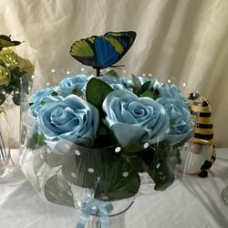 Blue Ribbon Roses Bouquet with Butterfly