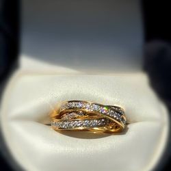 Jewelry 18k solid yellow gold 2.2 CTW Diamond estate trinity rolling ring size 4.5