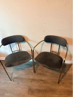 LOCAL DELIVERY AVAILABLE DARK GREY & GOLD VELVET ARM CHAIRS
