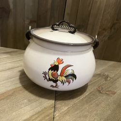 Metlox Poppytrail California Provincial Rooster Bean Pot w/ Lid & Metal Handle