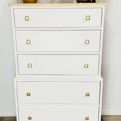 Dresser- 🥰 Beautiful Dresser 5 Drawers Maple Solid Wood Tallboy Tall Dresser 