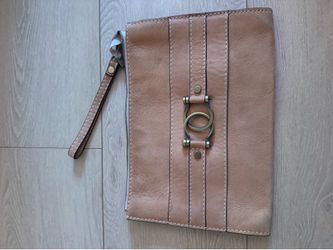 Pratesi Firenze Made In Italy Oversized Leather Clutch Beige Light