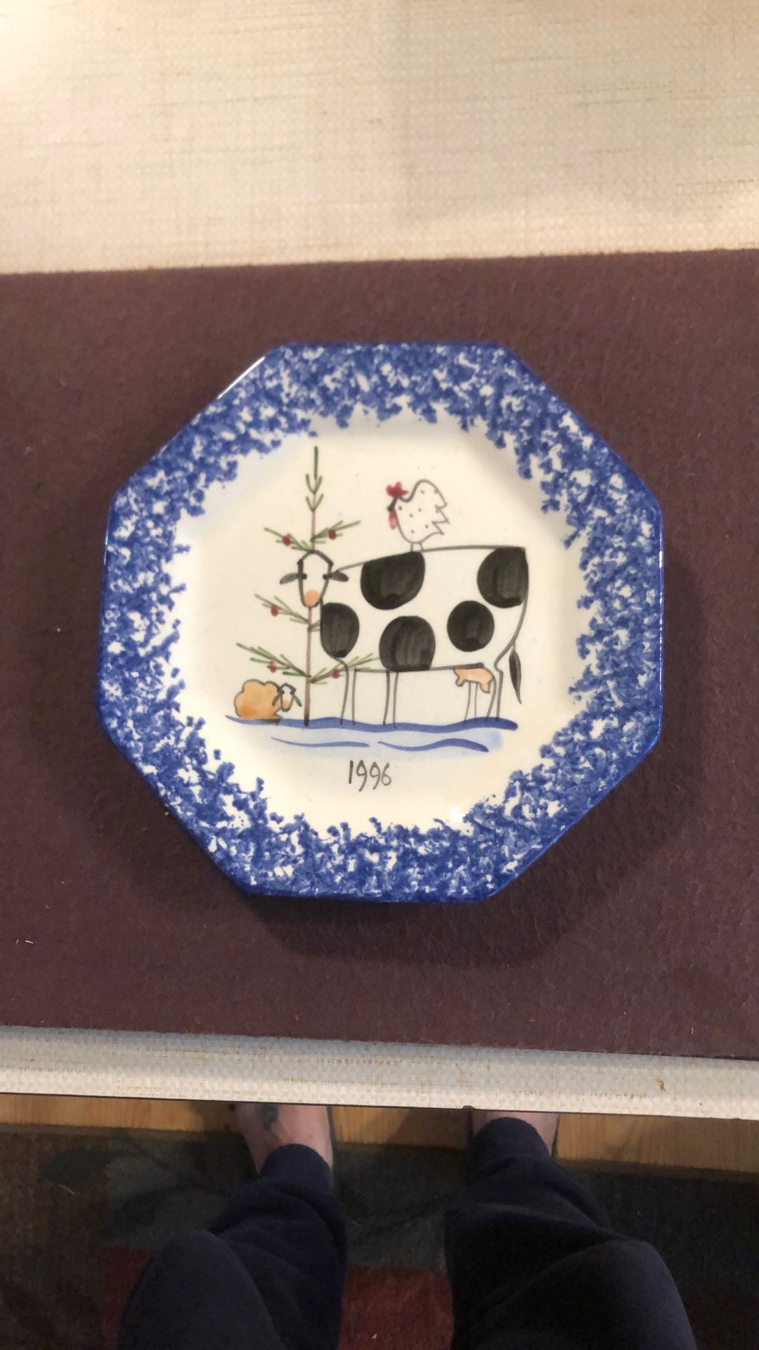 Molly Dallas Blue Spatterware Folk Art Pottery Plate
