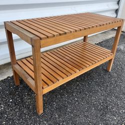 Outdoor Two Tier Solid Acacia Wood Plant Storage Rack Shelf! Or Shoe Shelf.  33x15x20in