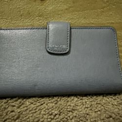 Coach Travel Light Blue Leather Flap Card Holder Mini Wallet