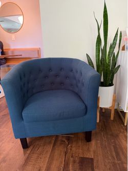 Blue barrel arm chairs