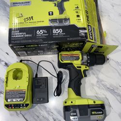 Ryobi HP 18V Brushless Cordless 1/2 in. Hammer Drill Kit 4.0 Ah HIGH PERFORMANCE Battery, Charger, and Bag