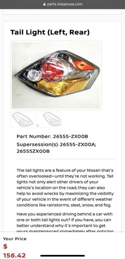 Nissan Altima Tail Lamp Left 26555ZX00B