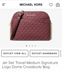 Michael Kors Burgundy/Purple Jet Set Travel Medium Signature Logo Dome Crossbody Bag