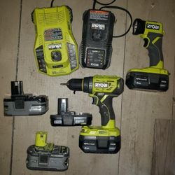 Ryobi Drill Ryobi 18V Light 1 30 Min Quick Charger 1 Standard Ryobi Battery Charger And 5 Ryobi Batteries 