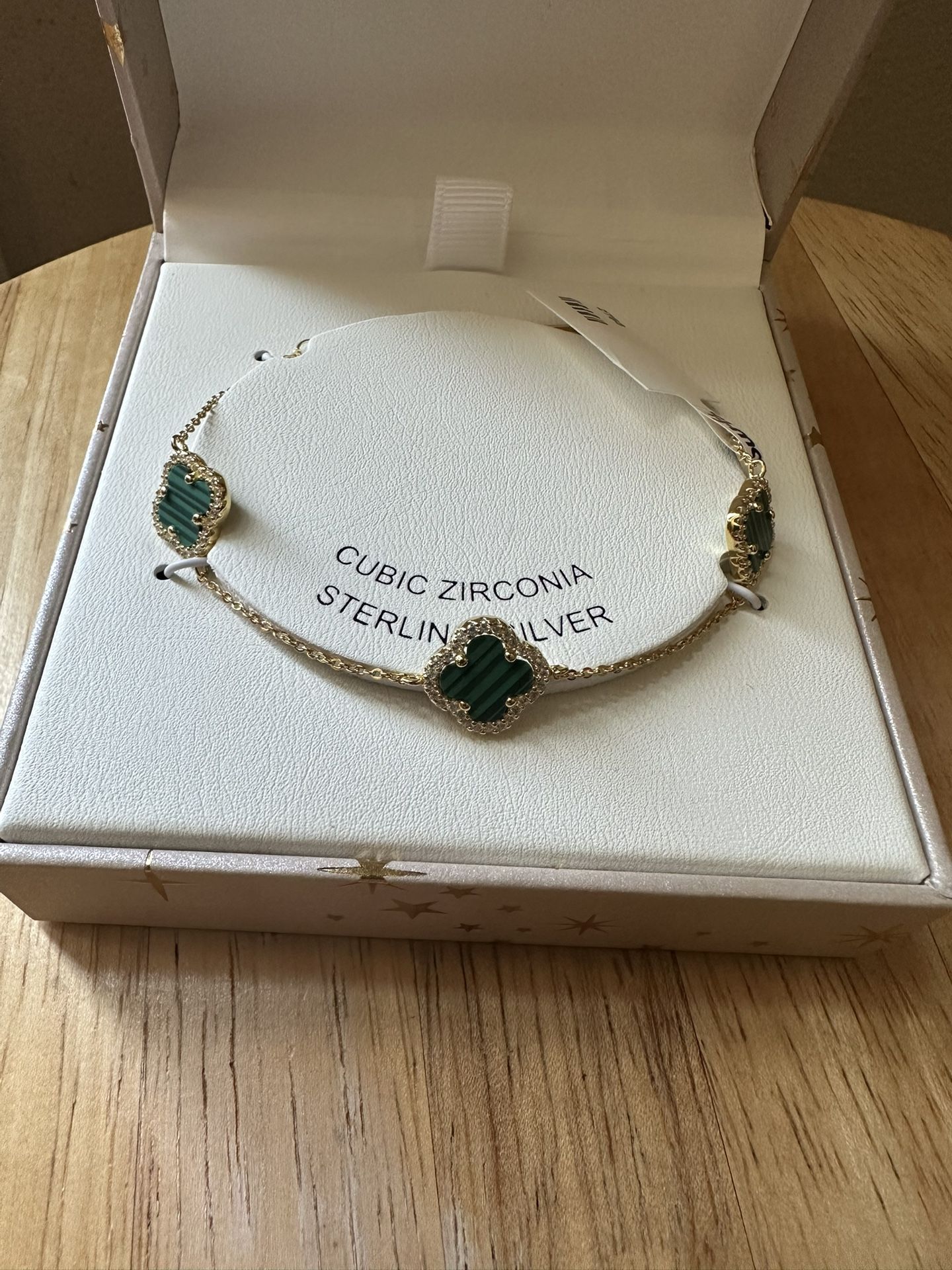 Rachel Zoe Green Malachite Clover 925 Sterling Silver Gold Plated Bracelet